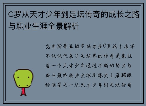 C罗从天才少年到足坛传奇的成长之路与职业生涯全景解析